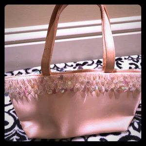 Light peach satin and iridescent sequined purse